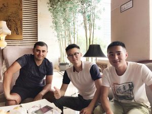 FabricsMaker team meeting with an international client in a hotel lobby
