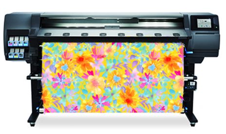 Rolled fabric bolt with a colorful print design
