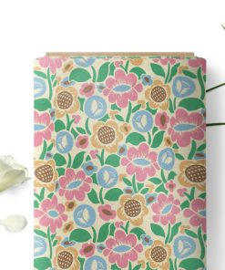 LBT1 custom fabric print folded next to fresh flowers