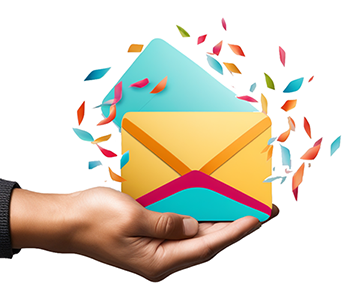 Illustration of a hand holding an email envelope, representing a customer inquiry