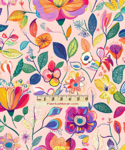 FY002 Folk Art Floral Leaf Medley Custom Printed Fabric
