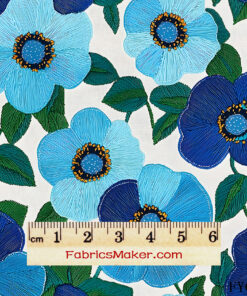 FY004 Embroidered Blue Anemone Bloom Custom Printed Fabric
