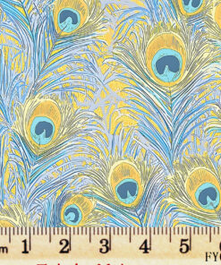 FY015 Golden Peacock Feather Plume Custom Printed Fabric