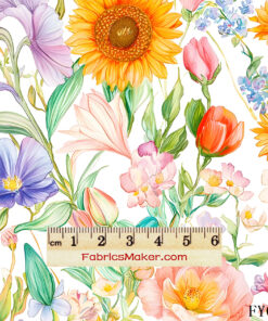 FY016 Sunflower Wildflower Watercolor Mix Custom Printed Fabric