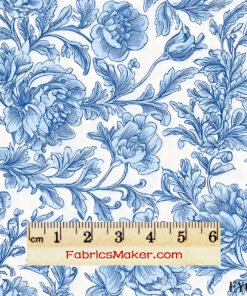FY017 Blue Scrolling Peony Vine Custom Printed Fabric