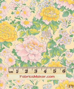 FY019 Golden Peony and Pink Daisy Custom Printed Fabric