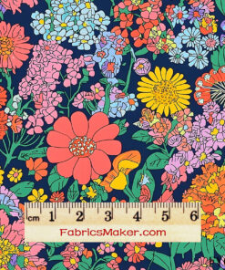 FY020 Bold Zinnia Garden on Navy Custom Printed Fabric