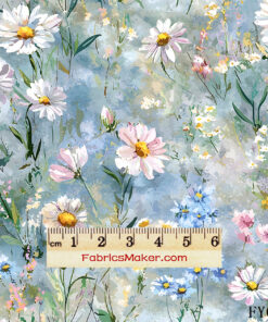 FY021 Misty Watercolor Daisy Field Custom Printed Fabric