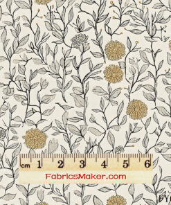 FY027 Sketched Branch and Gold Pompom Custom Printed Fabric