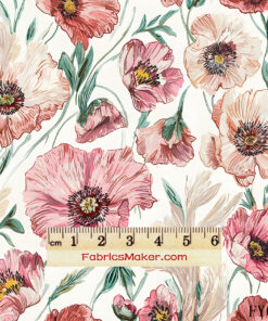 FY029 Blush Watercolor Poppy Field Custom Printed Fabric