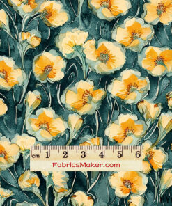 FY030 Golden Poppy on Deep Teal Custom Printed Fabric