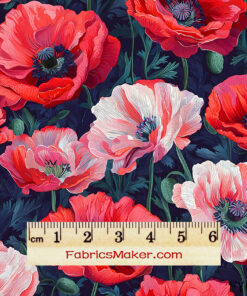 FY032 Crimson Poppy on Midnight Custom Printed Fabric