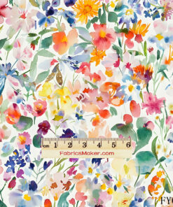 FY035 Rainbow Watercolor Wildflower Toss Custom Printed Fabric