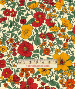 FY036 Vintage Red Zinnia Meadow Custom Printed Fabric