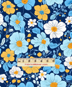 FY037 Sunny Daisy on Navy Blue Custom Printed Fabric