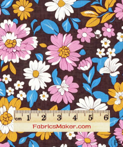 FY038 Pink Daisy on Chocolate Brown Custom Printed Fabric