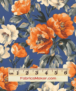 FY045 Tangerine Peony on Denim Blue Custom Printed Fabric