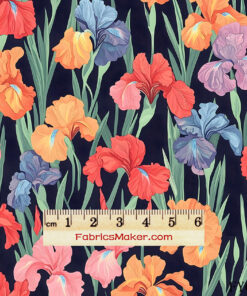 FY046 Rainbow Iris on Midnight Navy Custom Printed Fabric