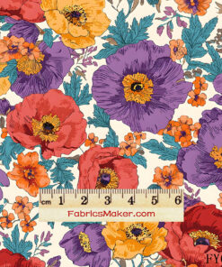 FY048 Violet and Coral Poppy Garden Custom Printed Fabric