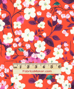 FY049 White Dogwood on Poppy Red Custom Printed Fabric