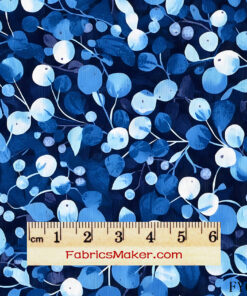 FY056 Indigo Eucalyptus Leaf Branch Custom Printed Fabric