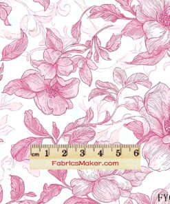 FY060 Pink Line Art Magnolia Custom Printed Fabric